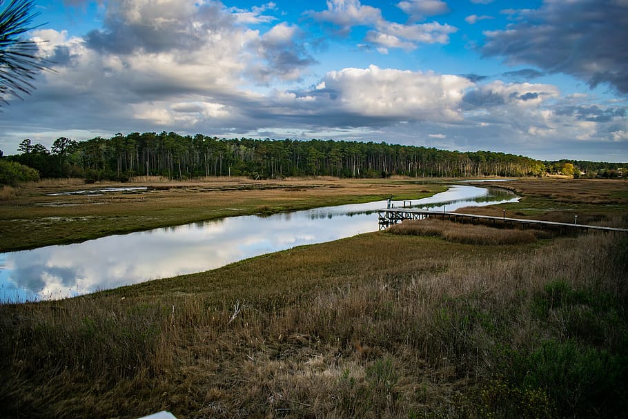 united states, hampton, virginia, sky, creek, water, dock, cloud - sky HD wallpaper