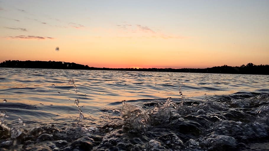 lake, waves, water drops, splash, frozen, sunset, iphone, nature HD wallpaper