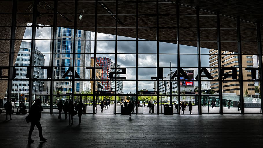 people inside building, terminal, airport terminal, rotterdam, HD wallpaper