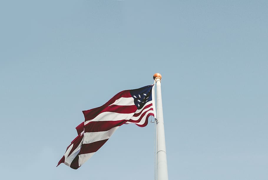 blue, sky, american, flag, USA, united states, pole, patriotism HD wallpaper