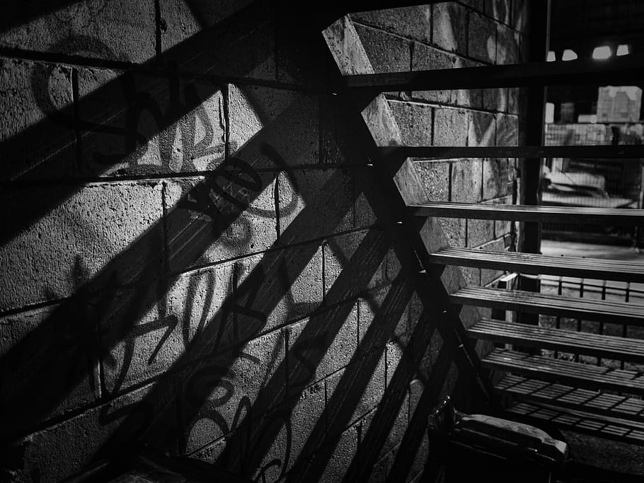 canada, toronto, shadows, lines, bricks, night, graffiti, stairs HD wallpaper