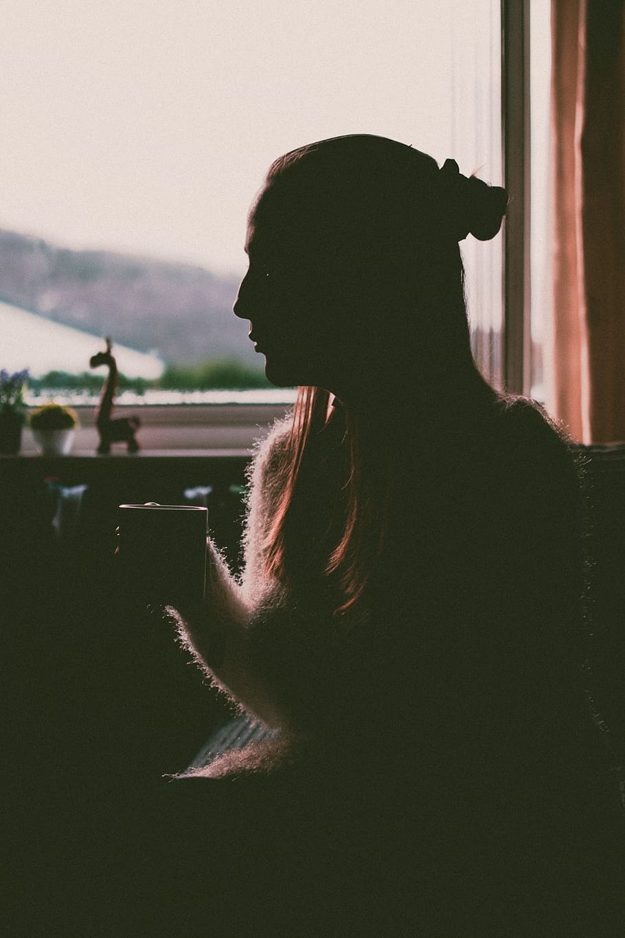 Silhouette of Woman Holding Cup, backlit, dark, darkness, female HD wallpaper