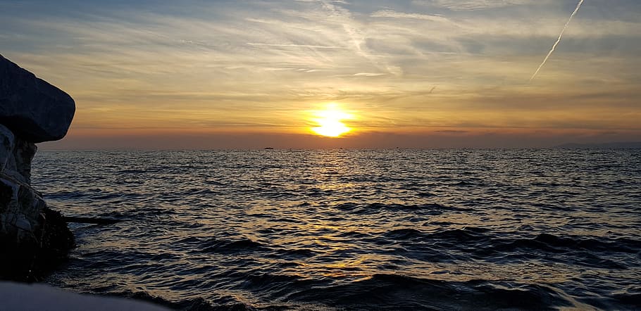 sunset, sea, thassos, greece, water, autumn, beach, coast, reflect HD wallpaper