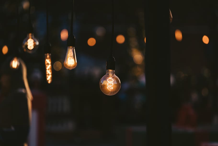 Lighted String Lights Hanging, illuminated, light bulbs, macro HD wallpaper