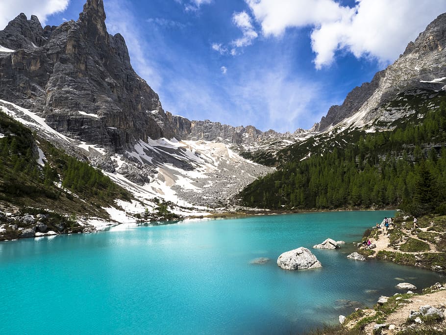 italy, lago di sorapis, dolomiti, mountain, trekking, lake, HD wallpaper