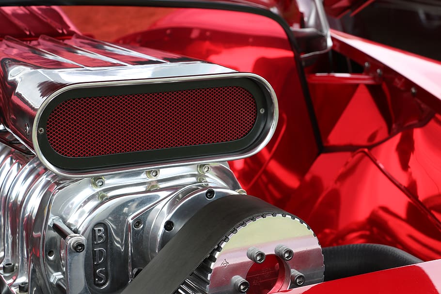 car, motor, engine, red, shiny, chrome, automotive, automobile HD wallpaper
