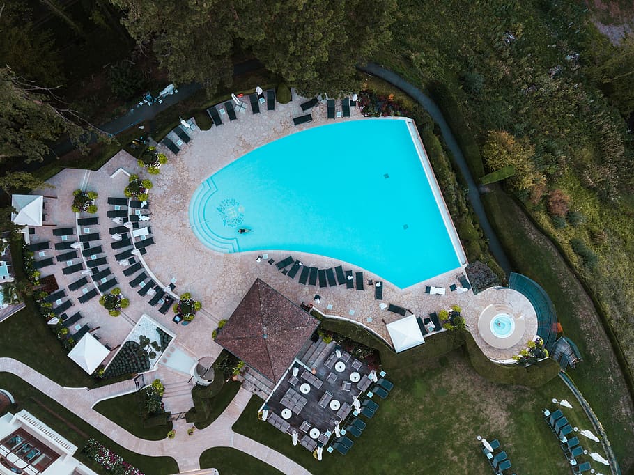 aerial photography blue and gray concrete building, évian-les-bains