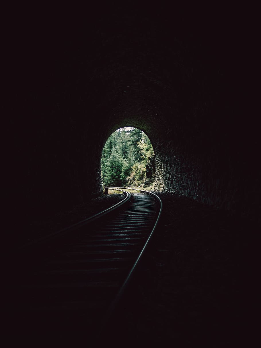 Empty Tunnel, dark, railroad, railway, the way forward, direction, HD wallpaper