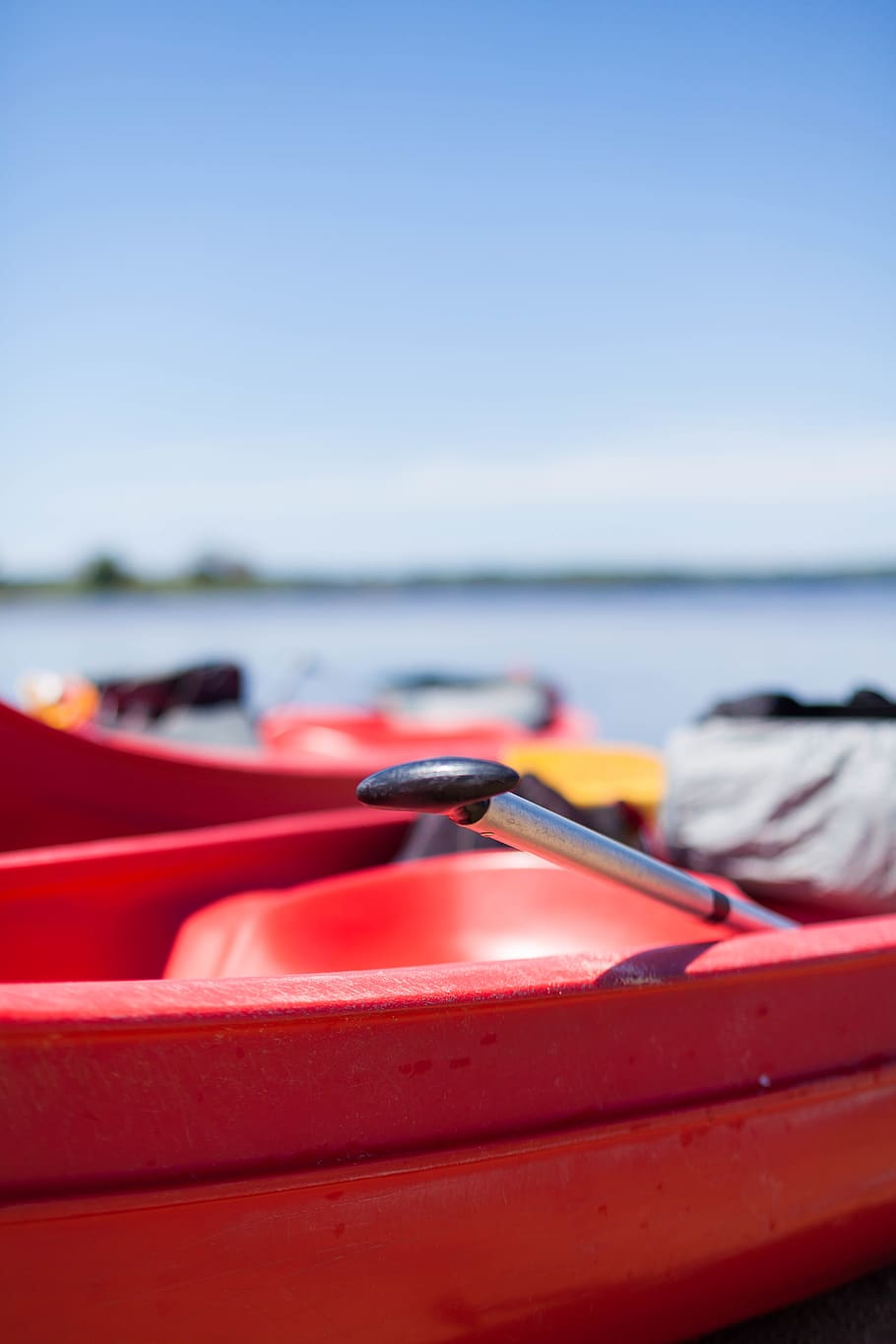 le moutchic, row, paddle, canoe, lake, summer, red, water, sea HD wallpaper