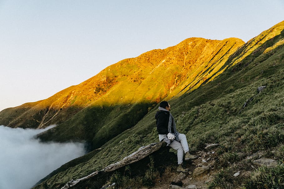mountain, sky, cloud, one person, full length, beauty in nature HD wallpaper