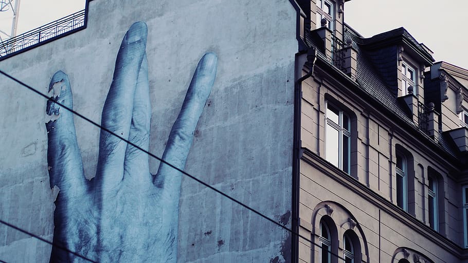 Hand Painted on Building, architecture, art, exterior, fingers