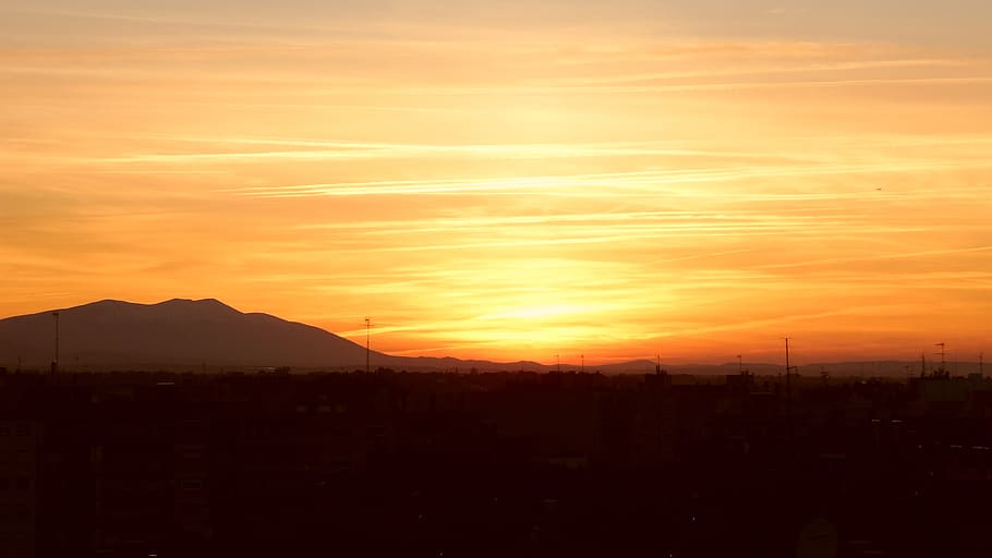 aragon, saragossa, moncayo, sunset, landscape, sky, silhouette, HD wallpaper