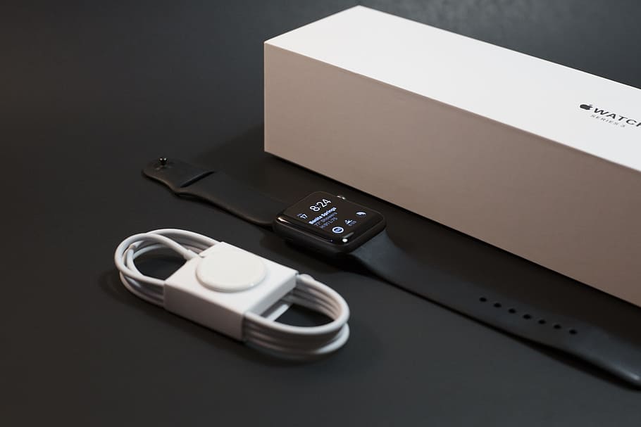 Apple Watch Beside White Box, apple device, connection, cord HD wallpaper