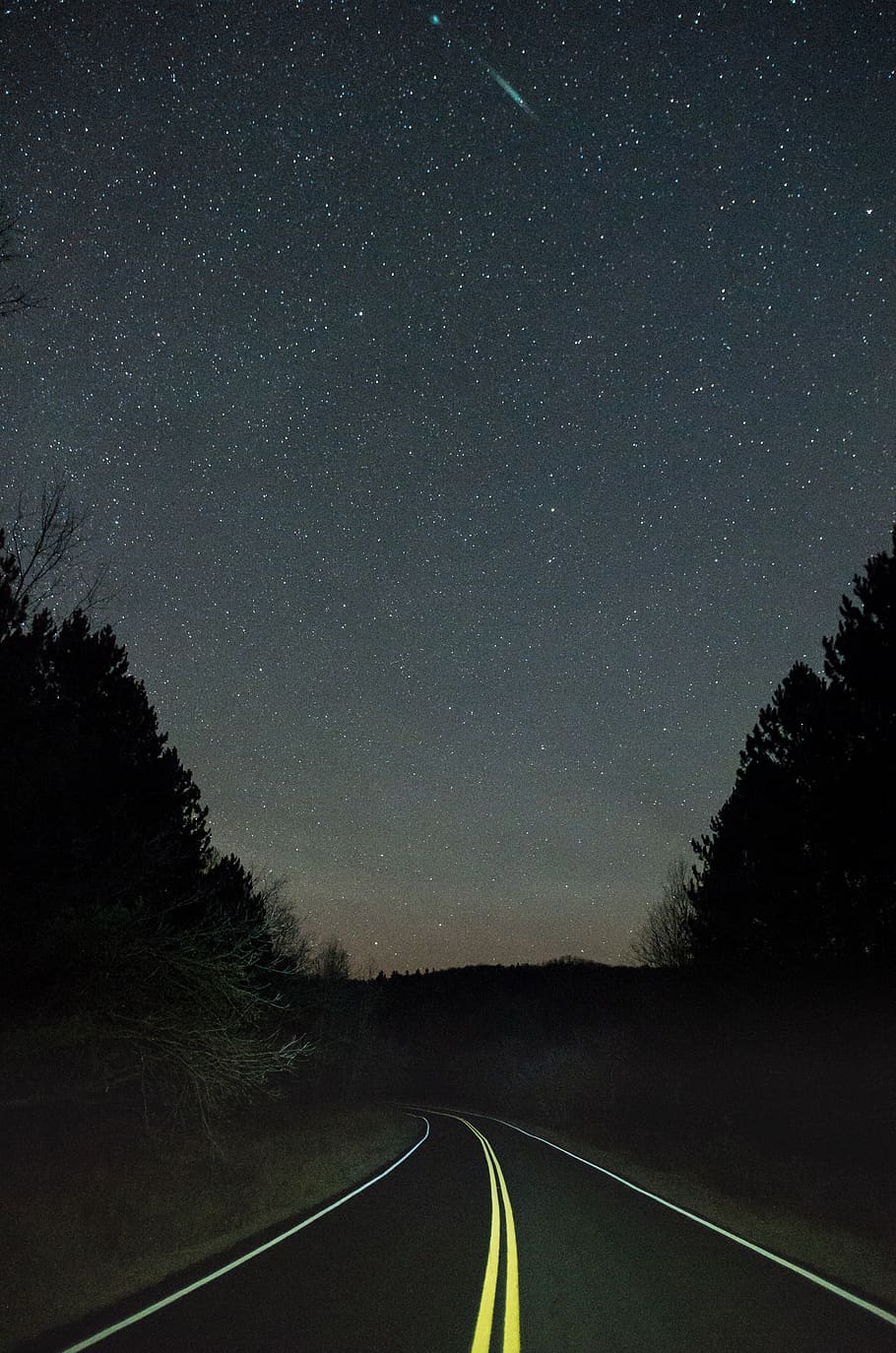 night, sky, drive, road, stars, forest, trees, night sky, travel HD wallpaper