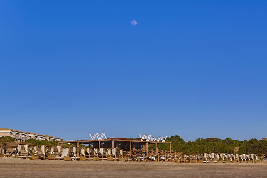 spain, playa de la barrosa, beach, labarossa, cadiz, sky, architecture, HD wallpaper