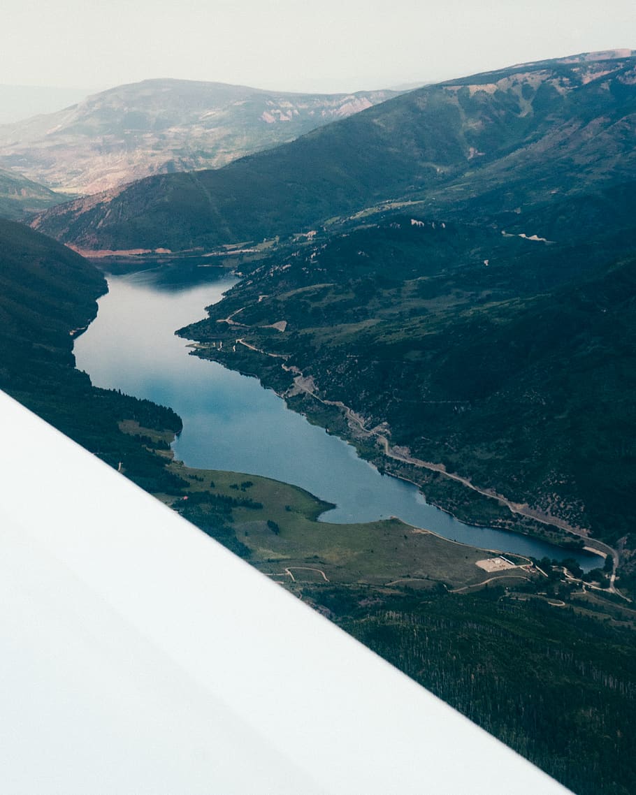 trees, forest, lake, mountain, plane, flight, water, scenics - nature HD wallpaper