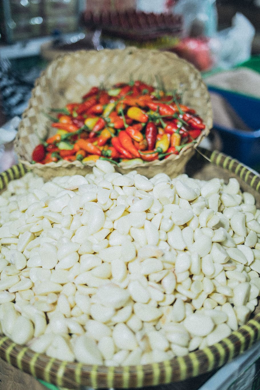 White Seeds in a basket, beans, cereal, chilli peppers, dry, fresh HD wallpaper
