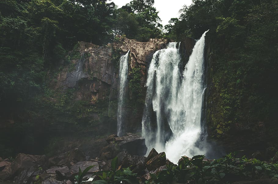 waterfalls during daytime, long exposure, tree, forest, scenics - nature HD wallpaper