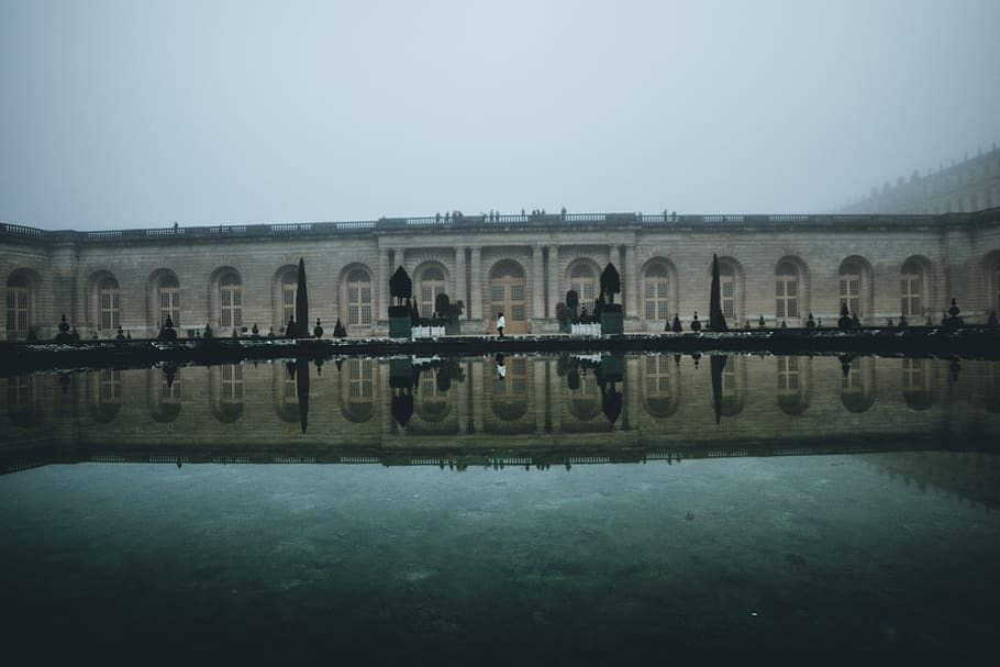 background, person, reflection, garden, versailles, castle HD wallpaper