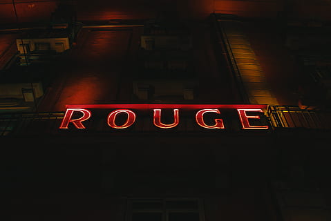 Rouge LED signage, france, strasbourg, night, building, light HD wallpaper