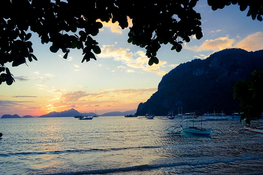 philippines, el nido, corong corong beach, island, water, sunset, HD wallpaper