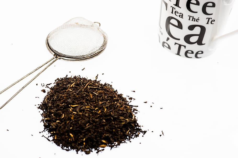tea, broken, cup, sieve, black, leaves, loose, dried, beverage HD wallpaper
