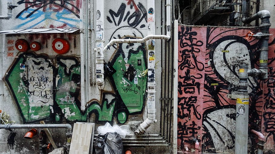 graffiti artwork, mural, painting, wall, grey, drawing, shipping container HD wallpaper