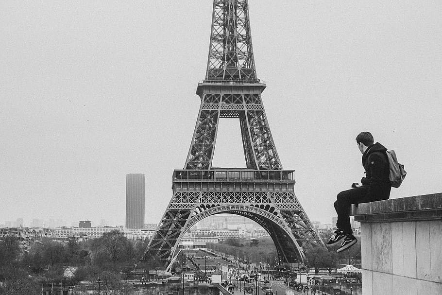 eiffel tower, person, human, building, architecture, steeple HD wallpaper