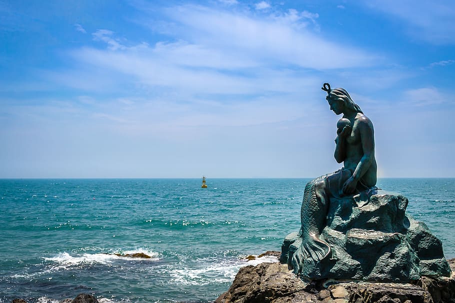 mermaid, haeundae beach, sea, ocean views, republic of korea, HD wallpaper