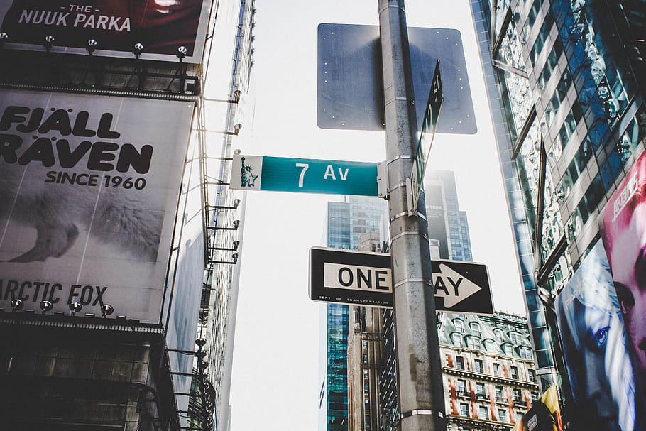 7 AV and One Way street signages, symbol, advertisement, billboard, HD wallpaper