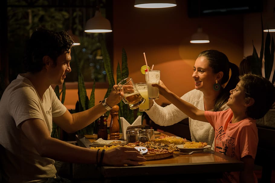 three people having a toast on table, food and drink, alcohol HD wallpaper