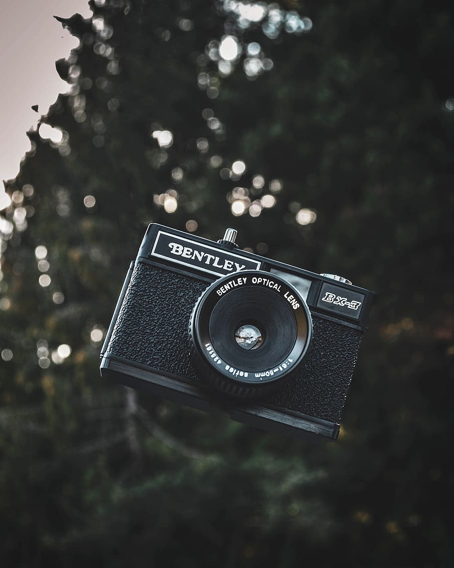 Black Bentley Camera Close-up Photography, analog camera, antique HD wallpaper