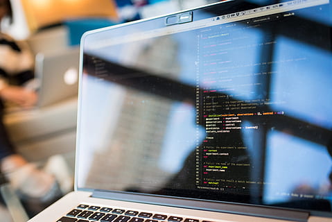 Black and Gray Laptop Computer Turned on Doing Computer Codes HD wallpaper