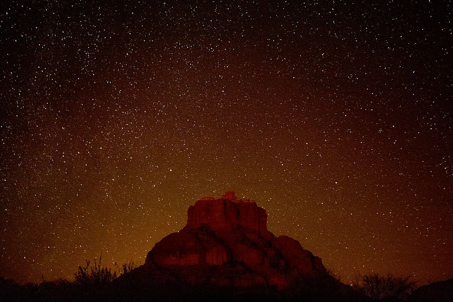 nature, mountain, cliff, sky, stars, night, star - space, scenics - nature HD wallpaper