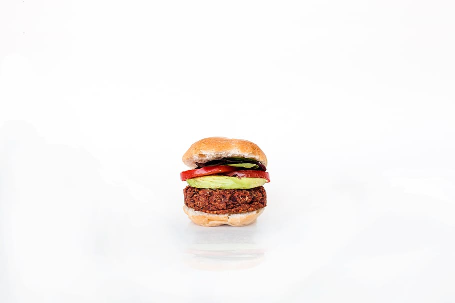 burger on white background, food, eat, kitchen, minimal, clean eating, HD wallpaper