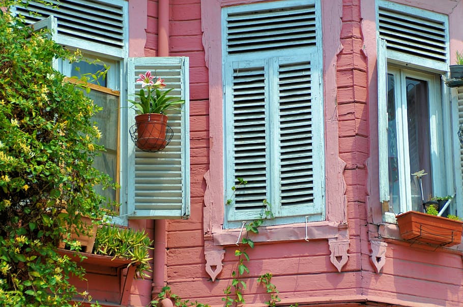 window, pink, house, architecture, built structure, building HD wallpaper