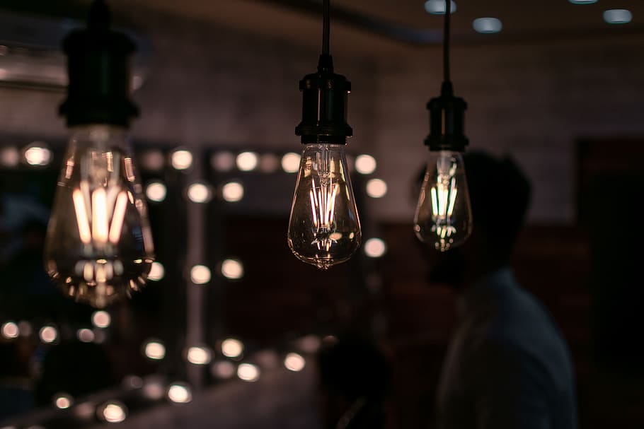 filament bulbs turned-on, lighting equipment, hanging, illuminated HD wallpaper