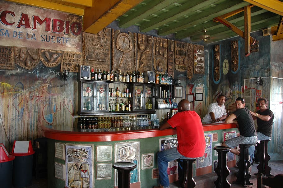 person, human, pub, bar counter, cuba, bottle, drink, alcohol, HD wallpaper