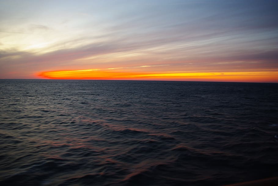 sunset, water, ocean, blue, cruise, vacation, nature, landscape HD wallpaper