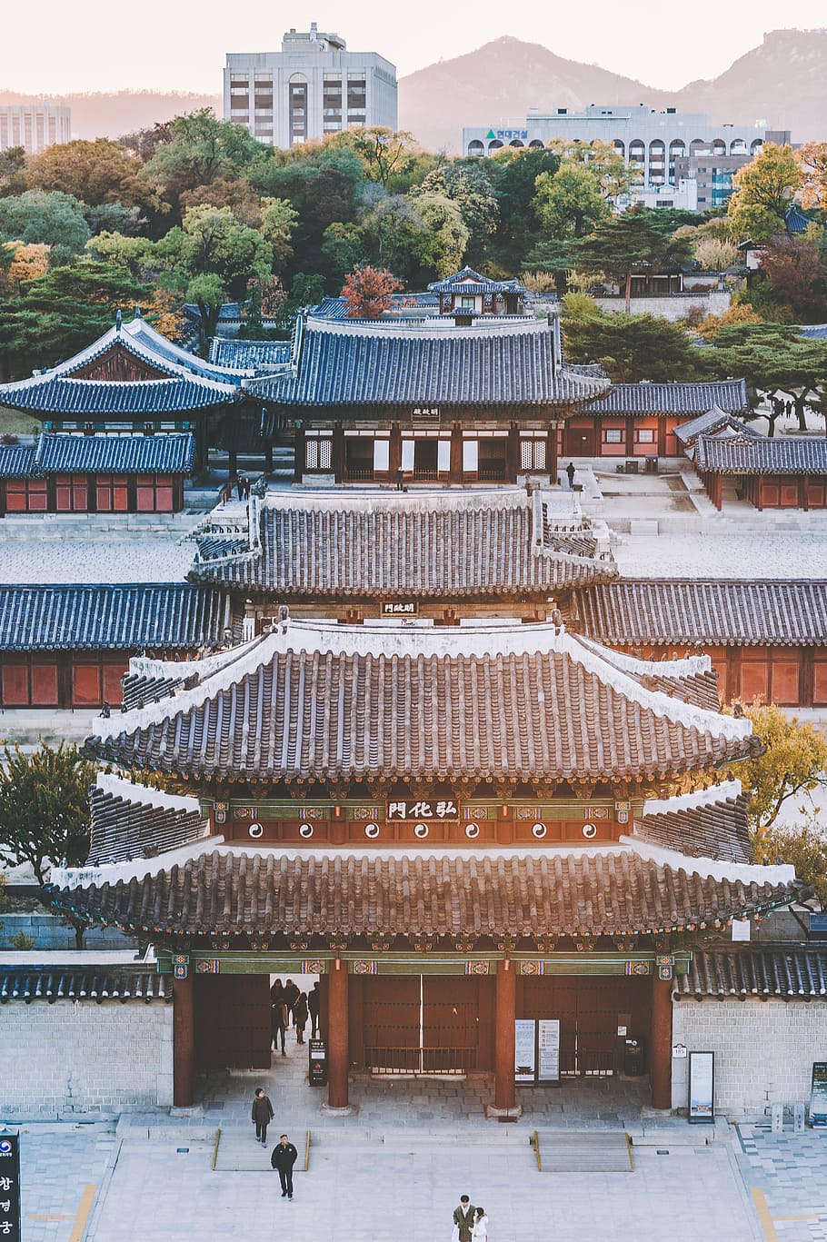 person walking towards temple, korea palace, korean palace, asian, HD wallpaper