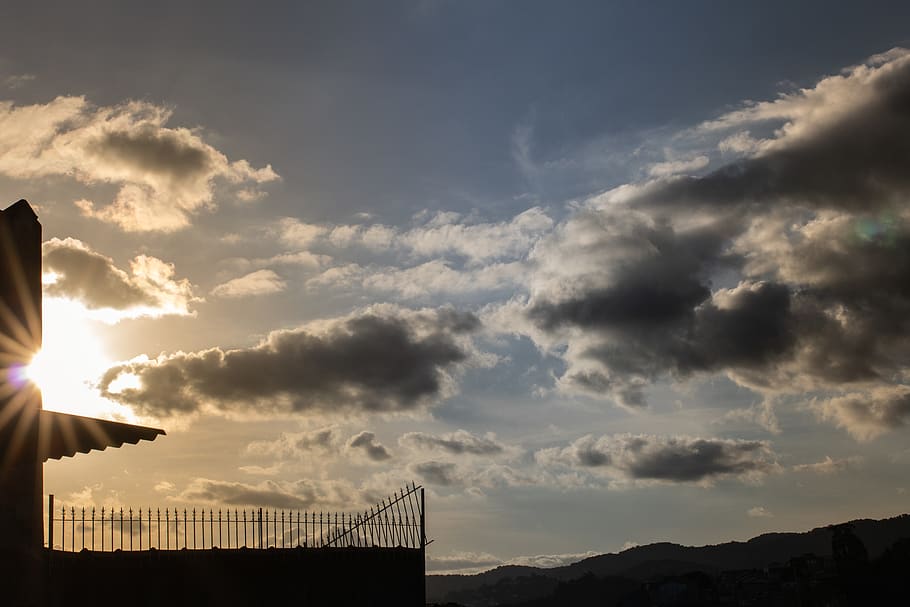 sky, clouds, sun, afternoon, urban, city, two colors, sunset HD wallpaper