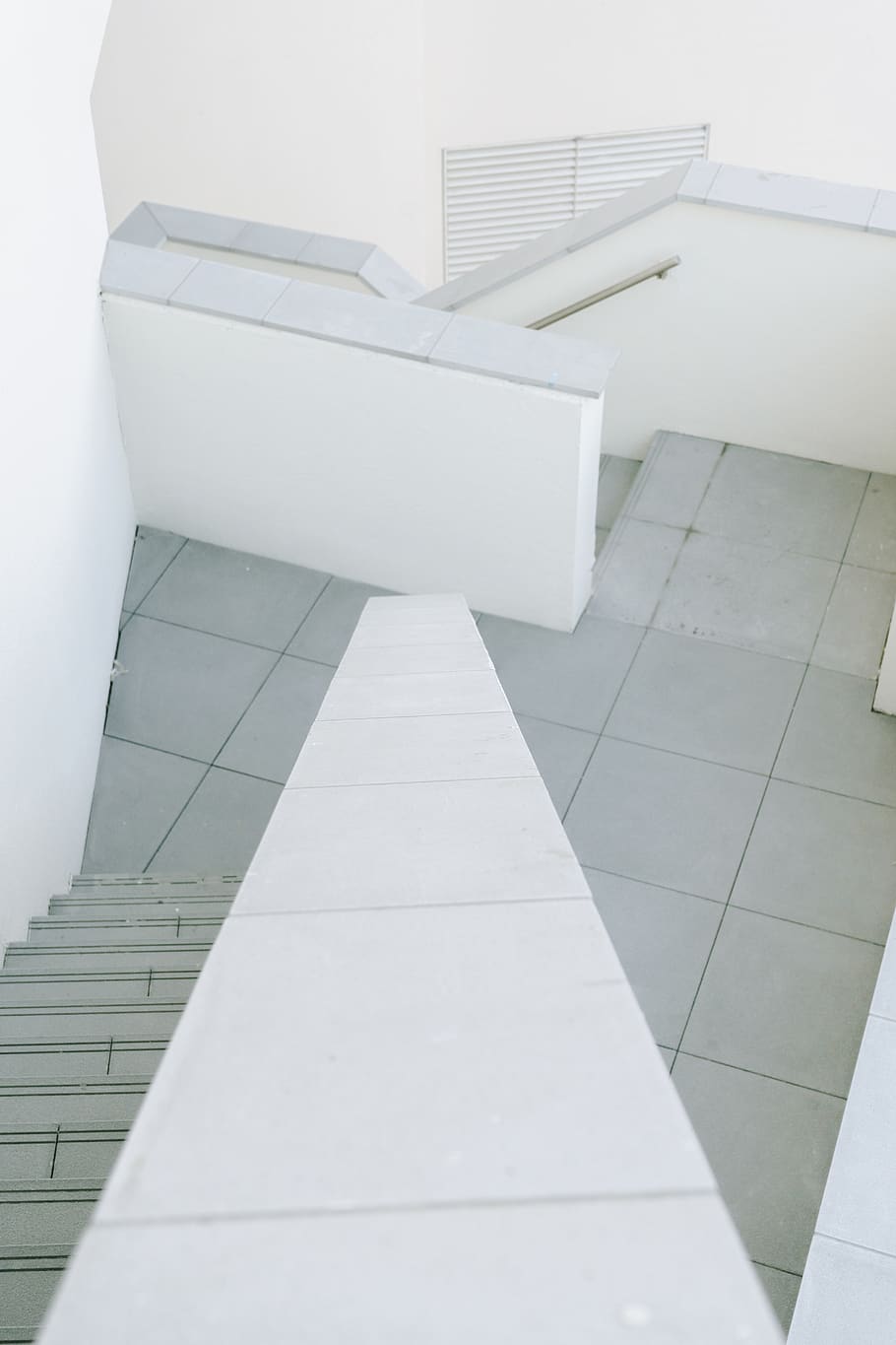 white tile stair, banister, handrail, flooring, tainan city, tainan art museum, HD wallpaper
