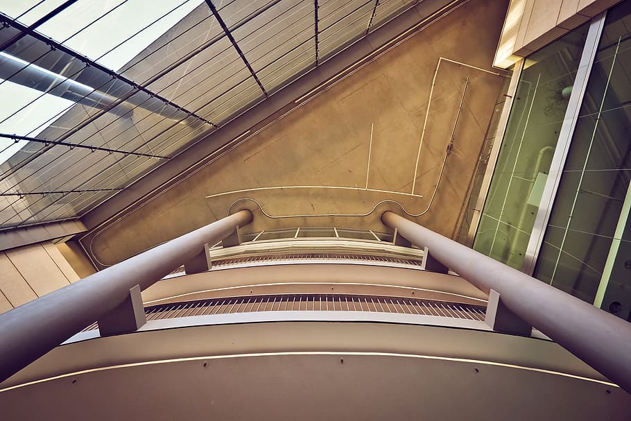 Gray and White Concrete Building, architecture, ceiling, low angle shot HD wallpaper