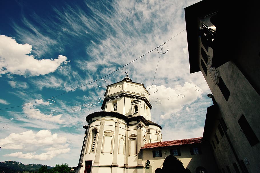 White Commercial Building Under Blue Sky, architecture, clouds HD wallpaper