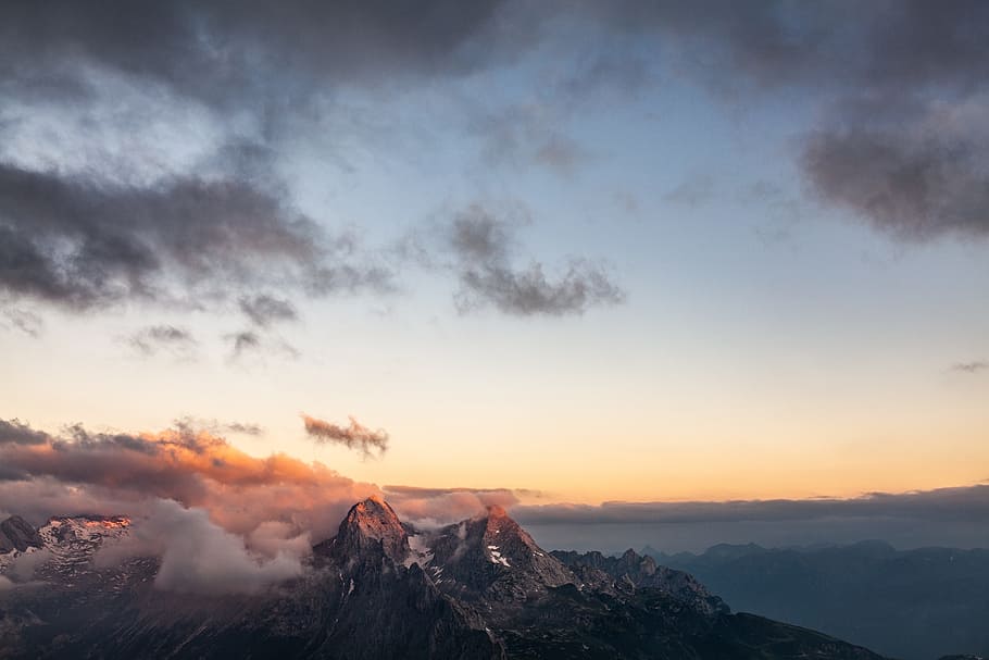 aerial photography of mountain and clouds, sky, horizon, landscape HD wallpaper