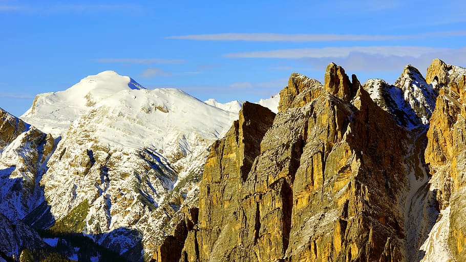 mountain range covered with snow, nature, outdoors, cliff, peak HD wallpaper