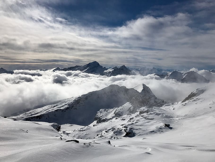 mountain range coated with snow, cloud, winter, nature, ice, glacier HD wallpaper