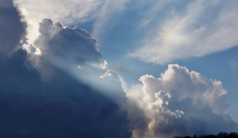 sky, clouds, sun rays, blue, nature, cloud - sky, beauty in nature HD wallpaper