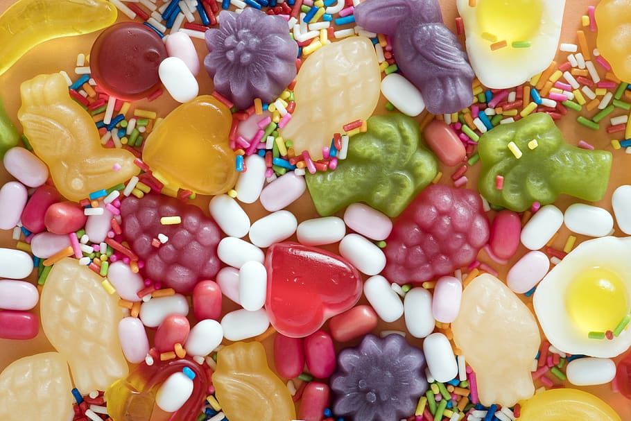 Pile of Gummy Fruit Candies, beans, bright, colorful, colors, HD wallpaper