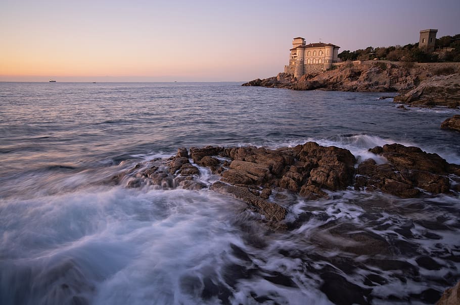 waters, sea, costa, sunset, beach, tuscany, leghorn, calafuria HD wallpaper